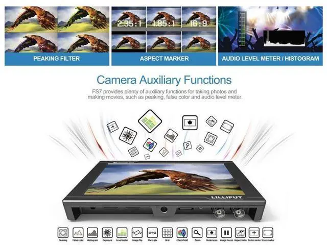 Alt view image 5 of 5 - USA Official Seller VIVITEQ LILLIPUT FS7 7 inch Metal Full HD 1920x1200 4K HDMI 3G-SDI in Out On Camera Field Display Monitor