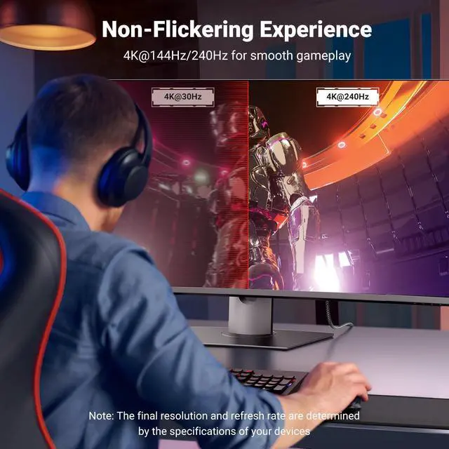 Alt view image 3 of 5 - UGREEN USB C to DisplayPort 1.4 Cable 8K@60Hz 4K@240Hz Unidirectional Thunderbolt 4/3 to DisplayPort Cord USB C to DP 32.4Gbps Compatible iPhone 17, MacBook Pro/Air, iPad, Mac Mini, Galaxy, XPS, 3.3FT