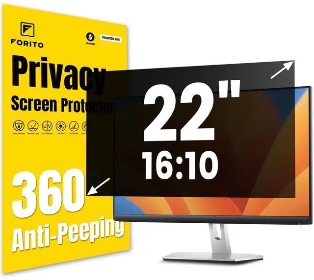 Main image of F FORITO 22 Inch 16:10 360°Privacy Screen Protector for Computer Monitor, Removable Eye Protection Anti Blue Light Anti Glare Computer Screen Privacy Shield for 22" Widescreen Monitors