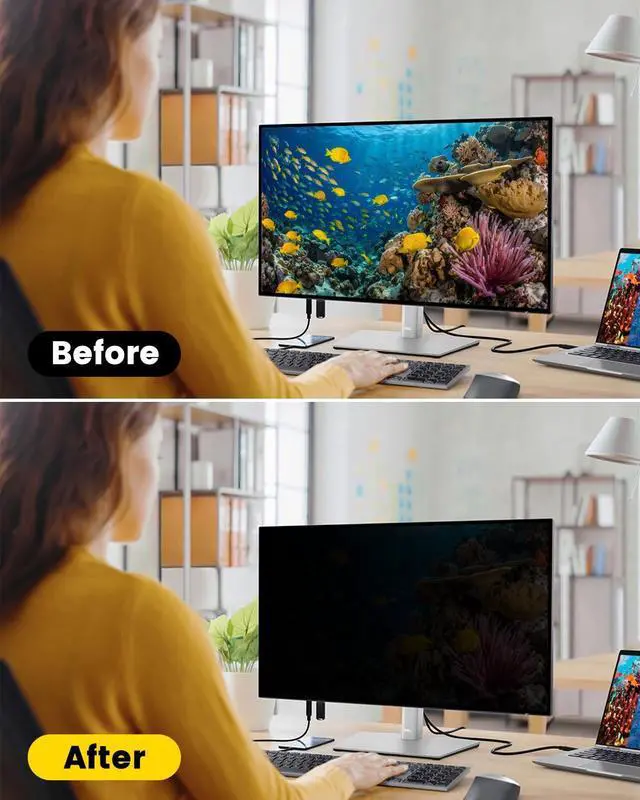 Alt view image 4 of 5 - F FORITO 22 Inch 16:10 360°Privacy Screen Protector for Computer Monitor, Removable Eye Protection Anti Blue Light Anti Glare Computer Screen Privacy Shield for 22" Widescreen Monitors