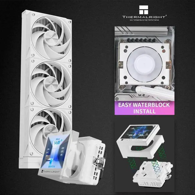 Alt view image 3 of 5 - Thermalright Stream Vision 360 White CPU Liquid Cooler, 3.5in Magnetic Embedded Fan LCD Screen, 640x480 Resolution,Pump with Fan,Compatible with AM5,lga1851/1700/115x