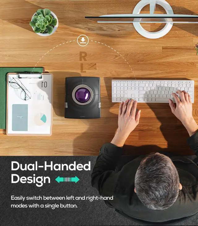 Alt view image 4 of 5 - Nulea M512 Wireless Trackball Mouse, Ergonomic 55mm Trackball, Adjustable DPI for Precise Control, Left or Right Hand Compatible, Rechargeable, Multi-Device Bluetooth & 2.4GHz for PC, Laptop(Purple)