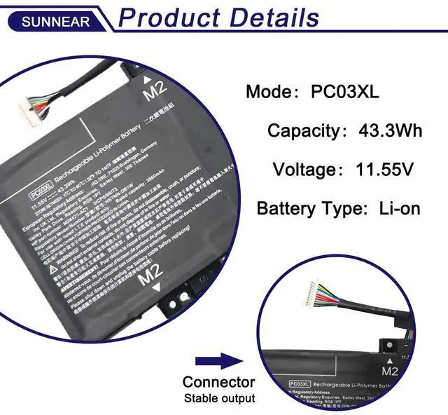 Alt view image 3 of 5 - SUNNEAR PC03XL M24648-005 Battery Compatible with HP Pavilion x360 14 15 14-DY 14-BA 14-CD 14-dw 15-er Series Pavilion Aero 13-be Pavilion x360 Convertible 14-dy Notebook HSTNN-OB1W M24421-271