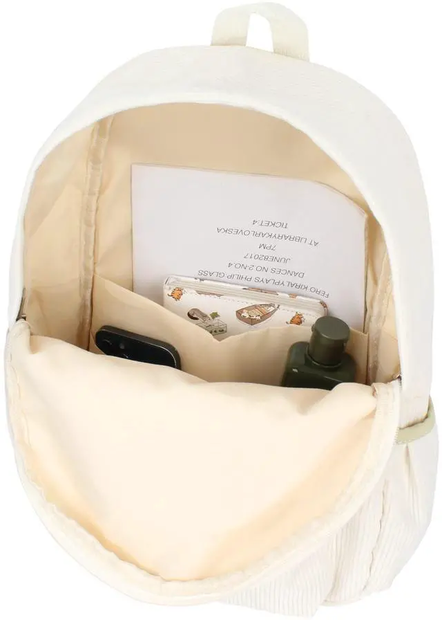 Alt view image 4 of 5 - Lobagve Corduroy Backpack Large College Backpack Casual Bookbag Laptop Backpack Computer Bag Travel Daypack for Women Men,White