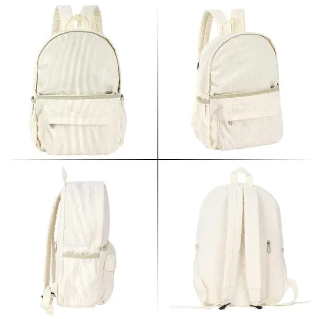 Alt view image 3 of 5 - Lobagve Corduroy Backpack Large College Backpack Casual Bookbag Laptop Backpack Computer Bag Travel Daypack for Women Men,White