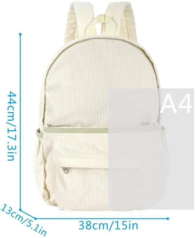 Alt view image 5 of 5 - Lobagve Corduroy Backpack Large College Backpack Casual Bookbag Laptop Backpack Computer Bag Travel Daypack for Women Men,White