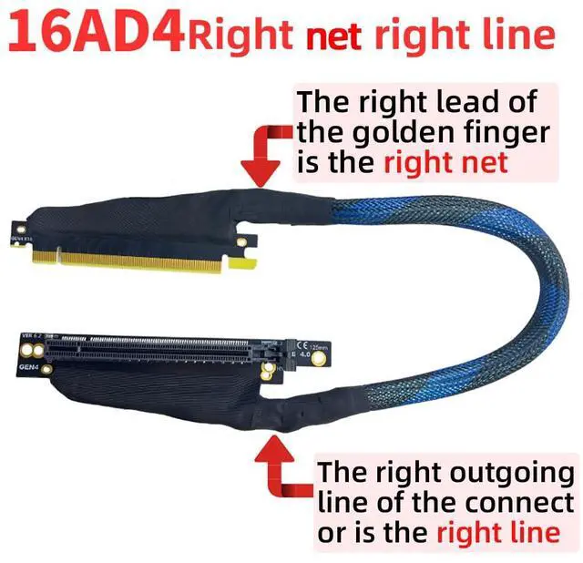 Alt view image 2 of 5 - JMT PCIE 4.0 X16 Extension Cable 32GBS GEN4 Braided Mesh Harness Riser for AI Server Graphics Card Bendable GPU Adapter (50cm,16AD4 Right-Right)