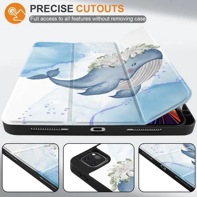 Alt view image 3 of 5 - Yebiseven Case for iPad 9th/8th/7th Generation 10.2 inch, Shockproof Tablet Case for iPad 10.2 inch 2022 2020 2019, Soft TPU Back Cover with Auto Wake/Sleep & Pencil Holder, Flower Whale