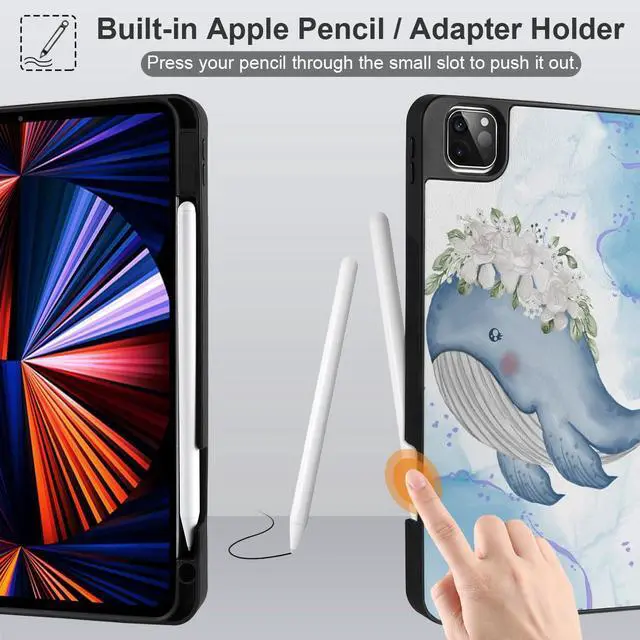 Alt view image 4 of 5 - Yebiseven Case for iPad 9th/8th/7th Generation 10.2 inch, Shockproof Tablet Case for iPad 10.2 inch 2022 2020 2019, Soft TPU Back Cover with Auto Wake/Sleep & Pencil Holder, Flower Whale