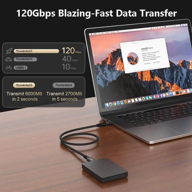 Alt view image 4 of 5 - Alvin's Cables Thunderbolt 5 Cable, 3ft USB-C to USB-C Cable 120Gbps Bandwidth 240W PD Fast Charging 16K Display, Compatible with Thunderbolt 4/3,USB4, for MacBook,eGPU,Dock, Intel Certified