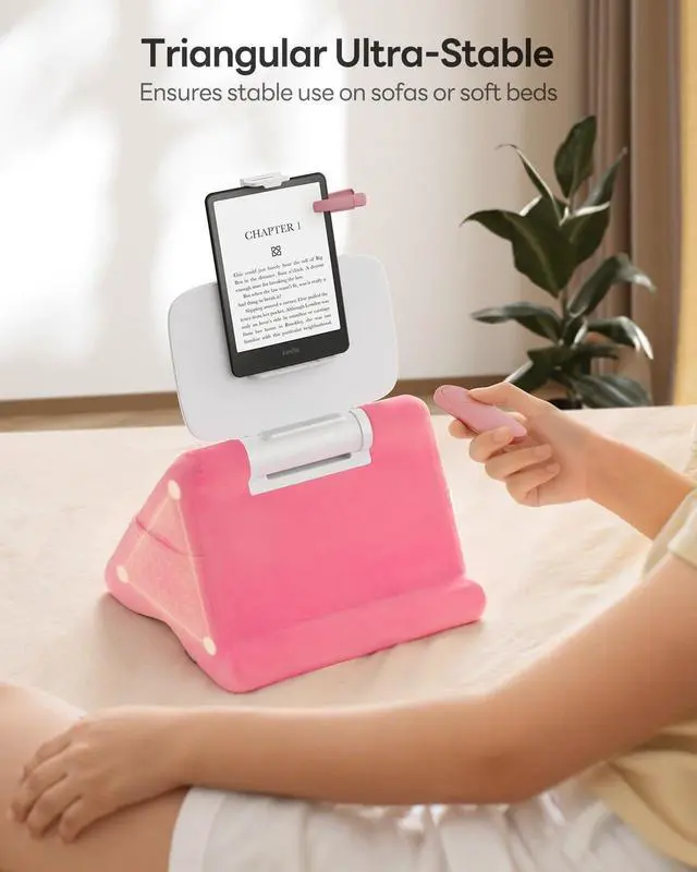Alt view image 4 of 5 - SAIJI Tablet Kindle Stand Pillow - iPad Holder for Lap Reading in Bed, with Lifter & Angle Adjustable Multi-Function Clip for 4-13" Tablets, iPad, Kindle, Phone, Pink