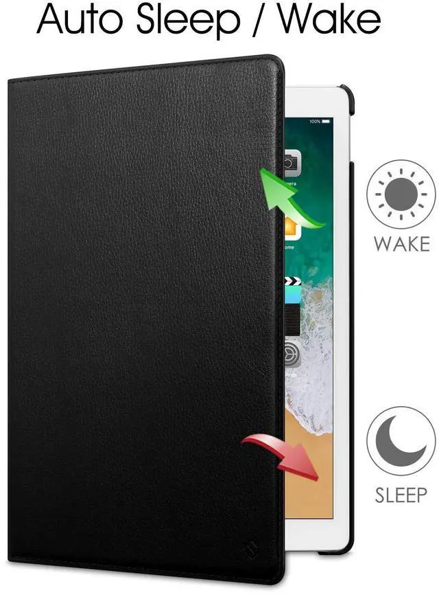 Alt view image 3 of 5 - Fintie Rotating Case - 2017/2015 iPad Pro 12.9 inch (Old Model) 1st & 2nd Gen Case, 360 Degree Swiveling Stand Protective Back Cover, Supports Auto Wake/Sleep, Black
