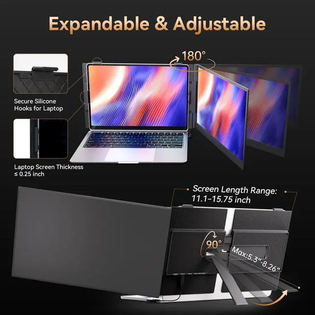 Alt view image 4 of 5 - BOSII Laptop Screen Extender Portable - Ultra-Thin 14" FHD Dual Extended Monitor Display Travel Work for 14-17" Laptops Compatible with Windows/Mac