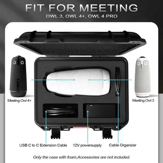 Alt view image 2 of 5 - Hard Camera Case for Meeting Owl 3  Large Capacity Travel Cases for Camera, Power Supply, Cables, Card Holder, and Meeting Accessories | Waterproof Carrying Case for Owl 4+ / 4+ Pro Conference Use