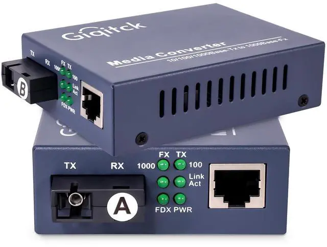 Main image of A Pair 1.25G/s Bidi Gigabit Media Converter, 10/100/1000Base-Tx to 1000Base-FX Fiber Ethernet Coverter, Singlemode SC Bidi Transceiver TX1310nm/TX1550nm, 10Km
