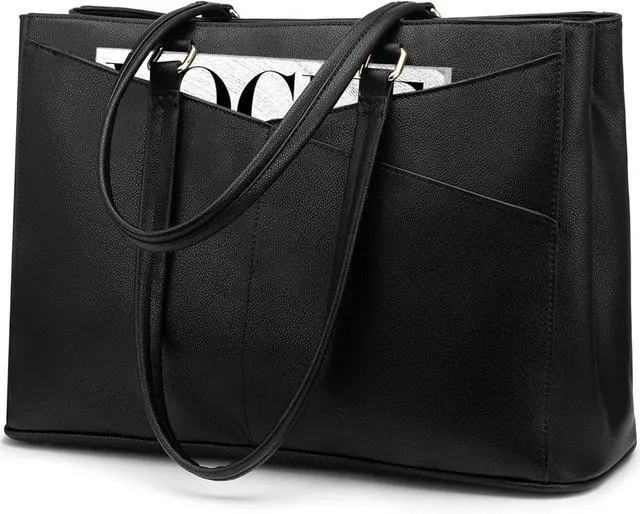 Main image of LOVEVOOK Laptop Bag for Women 17.3 Inch Tote Bags Waterproof Leather Briefcase Computer Women Business Office Work Bag,Black