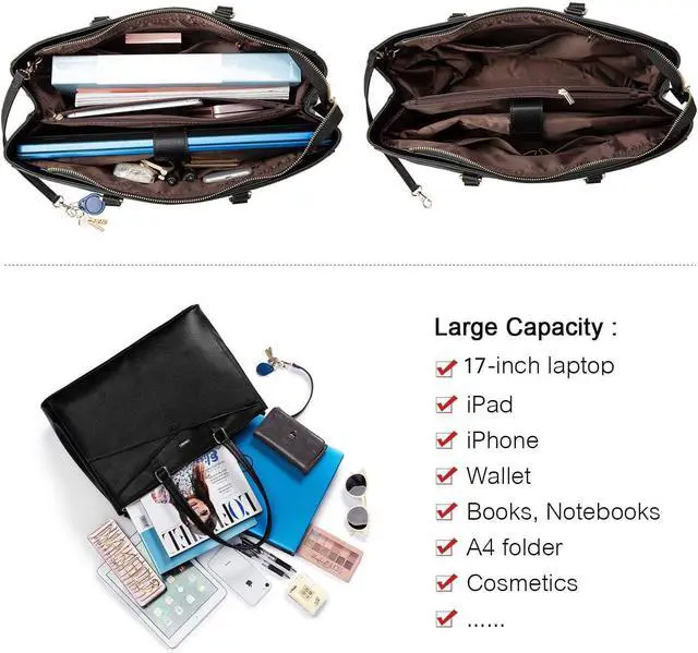 Alt view image 3 of 5 - LOVEVOOK Laptop Bag for Women 17.3 Inch Tote Bags Waterproof Leather Briefcase Computer Women Business Office Work Bag,Black