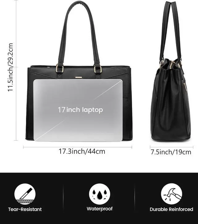 Alt view image 5 of 5 - LOVEVOOK Laptop Bag for Women 17.3 Inch Tote Bags Waterproof Leather Briefcase Computer Women Business Office Work Bag,Black