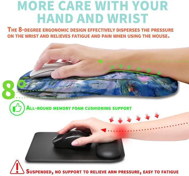 Alt view image 4 of 5 - Kuosgm Ergonomic Mouse Pad Wrist Support with Memory Foam Massage Bulge, Carpal Tunnel Pain Relief Mousepad Wrist Rest for Mouse(12x8 inch, Lotus Pond)