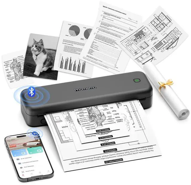 Main image of Phomemo M834 Portable Printer Wireless for Travel, Bluetooth Thermal Printer 8.5" x 11"&A4, Compatible with iOS,Android & PC,Inkless Mobile Printers for Travel,Office,School,Home,Gray