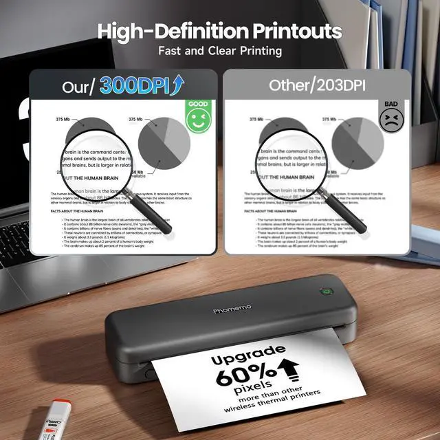 Alt view image 3 of 5 - Phomemo M834 Portable Printer Wireless for Travel, Bluetooth Thermal Printer 8.5" x 11"&A4, Compatible with iOS,Android & PC,Inkless Mobile Printers for Travel,Office,School,Home,Gray