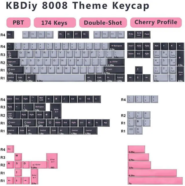 Alt view image 2 of 5 - KBDiy 8008 PBT Double Shot Keycap Set,174 Keys Retro Blue Custom Key Cap Keycaps 60 Percent Cherry Profile Keycaps for 61/64/68/84/87/100/104/108 Mechanical Keyboard