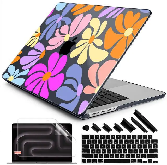 Main image of DONGKE for M4 MacBook Pro 14 inch Case 2024 2023 2021 A3112 A3401 A3185 M3 A2918 A2992 M2 A2779 M1 A2442 Pro Max with Retina XDR Display & Touch ID, Plastic Hard Shell Cover, Power Flowers