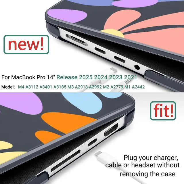 Alt view image 2 of 5 - DONGKE for M4 MacBook Pro 14 inch Case 2024 2023 2021 A3112 A3401 A3185 M3 A2918 A2992 M2 A2779 M1 A2442 Pro Max with Retina XDR Display & Touch ID, Plastic Hard Shell Cover, Power Flowers