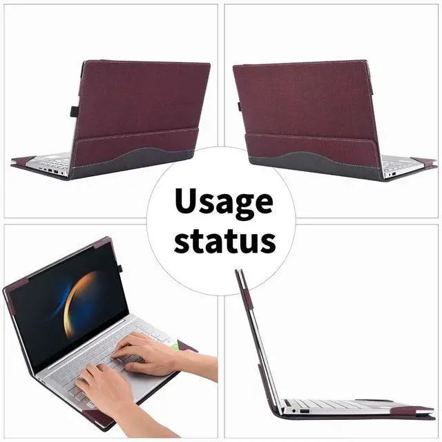 Alt view image 2 of 5 - Laptop Case Cover for 15.6" Samsung Galaxy Book5/4/3/2 Pro 360 15.6 Pro5/4/3/2 NP950 NT955 NP750 Notebook Sleeve Bag PU Shell with Kickstands(Burgundy, 15.6)