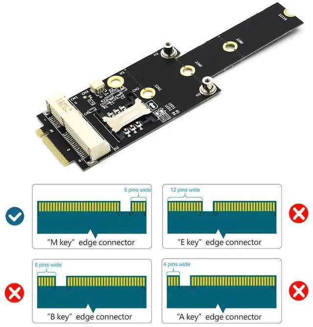 Alt view image 4 of 5 - HLT Mini PCI-E to M.2(NGFF) Key M Adapter with SIM Card Slot