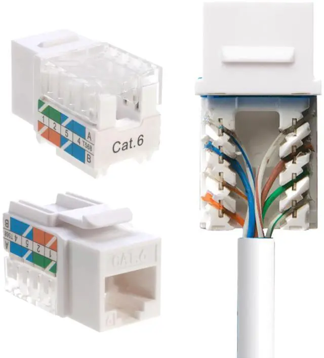 Main image of SATMAXIMUM 20 Pack Cat6 Keystone Ethernet Wall Jacks RJ45 Punch Down Slim Profile UTP White, 45 Degree for Patch Panel & Wall Plate, Supports Up to 10Gbps
