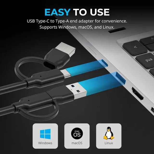 Alt view image 5 of 5 - SABRENT USB Type-C/A to Dual HDMI Adapter, 4K@60Hz, Extended & Mirror Modes, Alt Mode + DisplayLink Compatible, Stereo/5.1 Audio, HDCP Support, Aluminum Housing, Plug & Play, (DA-CA2H)