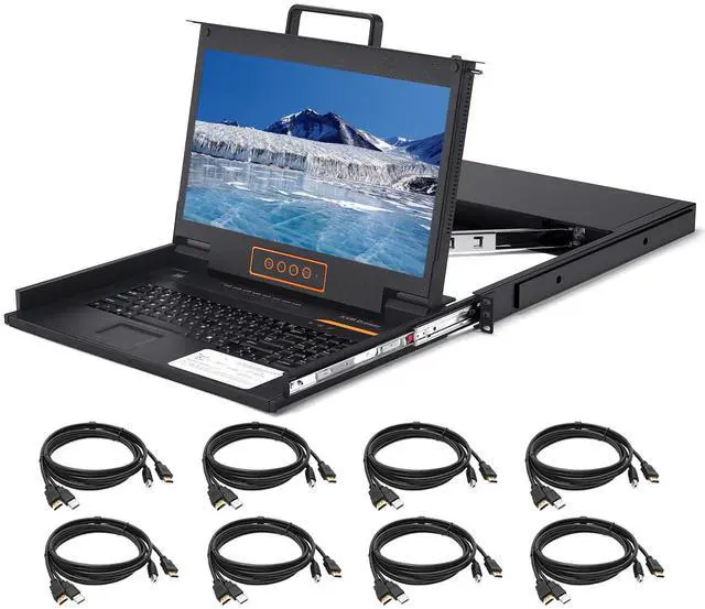 Main image of 8 Port HDMI Rack Mount KVM Console 17.3-Inch 1080P with KVM Cables, Standard 1U Height KVM Switch Drawer+ Rackmount Monitor+ Keyboard+Touchpad, OSD/Hotkey/Button Switching, 20.69" Deep, Fits 19'' Rack