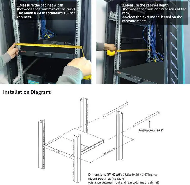 Alt view image 5 of 5 - 8 Port HDMI Rack Mount KVM Console 17.3-Inch 1080P with KVM Cables, Standard 1U Height KVM Switch Drawer+ Rackmount Monitor+ Keyboard+Touchpad, OSD/Hotkey/Button Switching, 20.69" Deep, Fits 19'' Rack