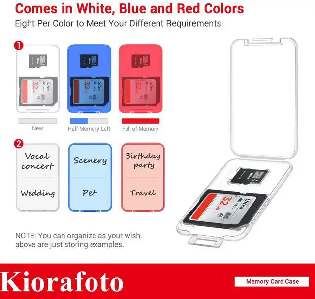 Alt view image 3 of 5 - Kiorafoto Memory Card Case with 24 Pack Clear Plastic Memory Card Holders for 24 SD SDXC SDHC & 24 TF Cards,Water-Resistant Anti-Shock SD MicroSD Card Carrying Organizer Storage Protector with Labels