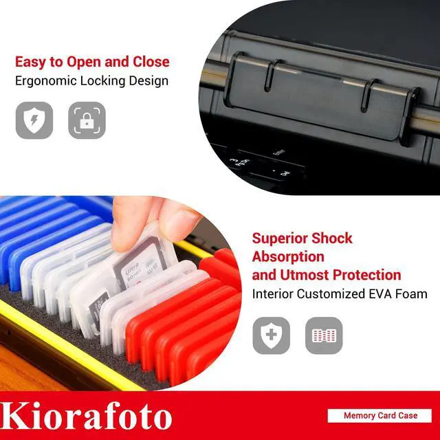 Alt view image 4 of 5 - Kiorafoto Memory Card Case with 24 Pack Clear Plastic Memory Card Holders for 24 SD SDXC SDHC & 24 TF Cards,Water-Resistant Anti-Shock SD MicroSD Card Carrying Organizer Storage Protector with Labels