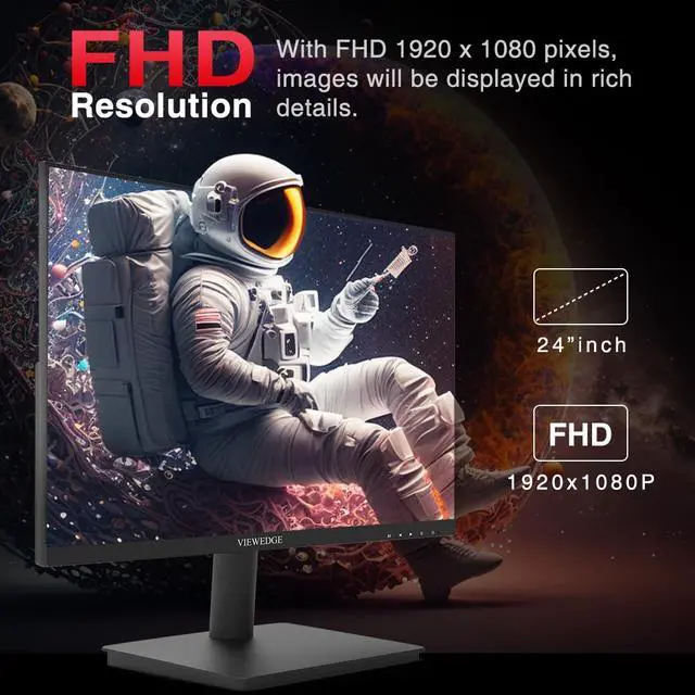 Alt view image 4 of 5 - Viewedge Gaming Monitor 24 Inch 1080p 180Hz, VA 1ms FHD PC Computer Monitor with 100% sRGB, Bluelight Filter, 2 HDMI & 1 DP Port, Support Freesync and Wall Mounted