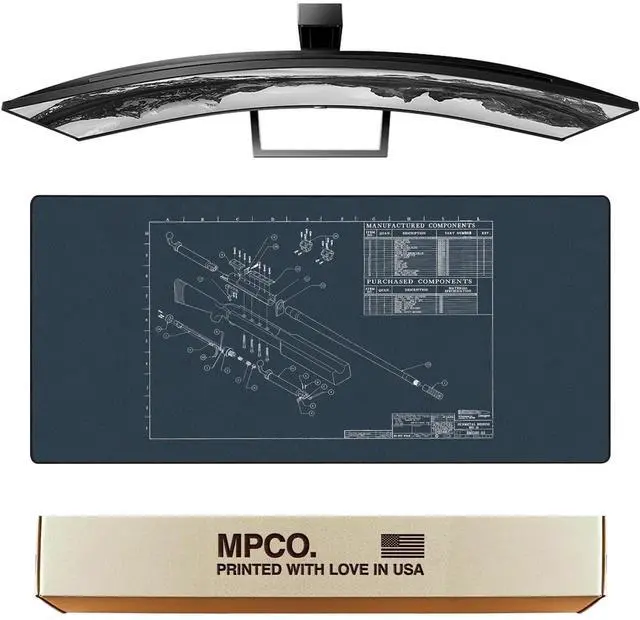 Main image of MPCO. Blueprints Large Gaming Desk Pad - 36" x 17" Duraglyde Fabric Browning 50 Cal  Blue Desk Mats - Non-Slip, Washable, Smooth Glide for Precision Gaming & Work