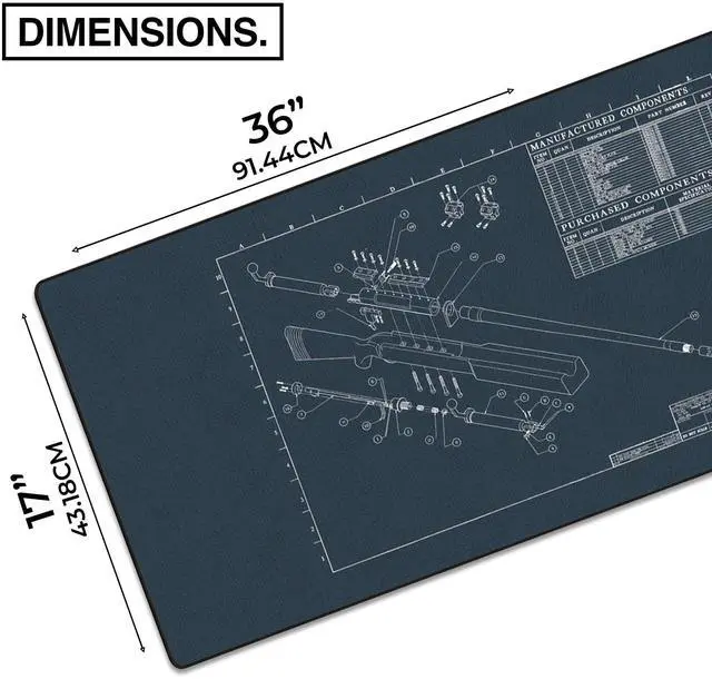 Alt view image 2 of 5 - MPCO. Blueprints Large Gaming Desk Pad - 36" x 17" Duraglyde Fabric Browning 50 Cal  Blue Desk Mats - Non-Slip, Washable, Smooth Glide for Precision Gaming & Work