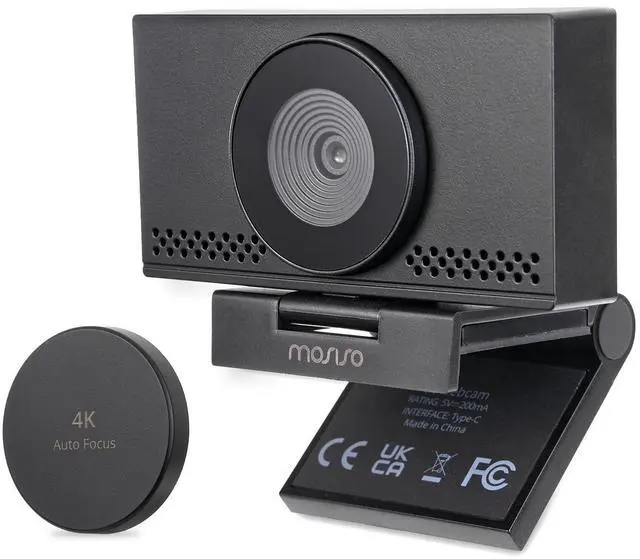 Main image of MOSISO 4K Webcam for PC & Laptop with Microphone and Webcam Cover, Auto Light Correction, USB Plug and Play for Live Streaming Video Call Conference Online Lessons Game, Black