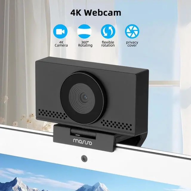 Alt view image 2 of 5 - MOSISO 4K Webcam for PC & Laptop with Microphone and Webcam Cover, Auto Light Correction, USB Plug and Play for Live Streaming Video Call Conference Online Lessons Game, Black