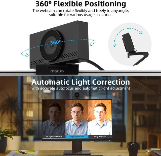 Alt view image 5 of 5 - MOSISO 4K Webcam for PC & Laptop with Microphone and Webcam Cover, Auto Light Correction, USB Plug and Play for Live Streaming Video Call Conference Online Lessons Game, Black