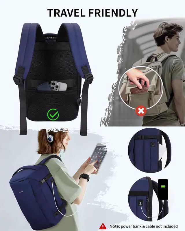 Alt view image 5 of 5 - ECOHUB 40L Carry-On Travel Backpack, TSA-Friendly, Anti-Theft Water-Resistant Lightweight with 17.3 Laptop Compartment, Durable PFAS-Free Rucksack, Blue