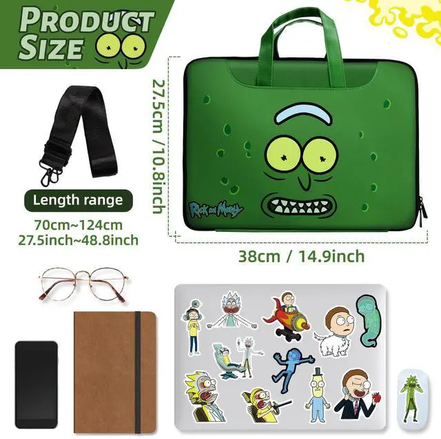 Alt view image 2 of 5 - Anime Fun Laptop Bag, Black Funny Computer Shoulder Bag 14.1 for College Office Clinical Gym Travel, Large Capacity Notebook Protect Bags for Teacher, Senior/Junior Students, Worker (Green)