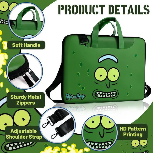Alt view image 3 of 5 - Anime Fun Laptop Bag, Black Funny Computer Shoulder Bag 14.1 for College Office Clinical Gym Travel, Large Capacity Notebook Protect Bags for Teacher, Senior/Junior Students, Worker (Green)