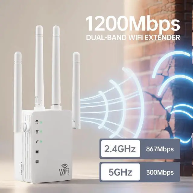 Alt view image 2 of 5 - WiFi ExtenderWiFi Extenders Signal Booster - WiFi Repeater with 12880 Sq.ft Coverage 105 Deviceswith 1200Mbps Dual - Band 2.4G&5G1-Tap SetupSupports Ethernet Port,Faster Speed