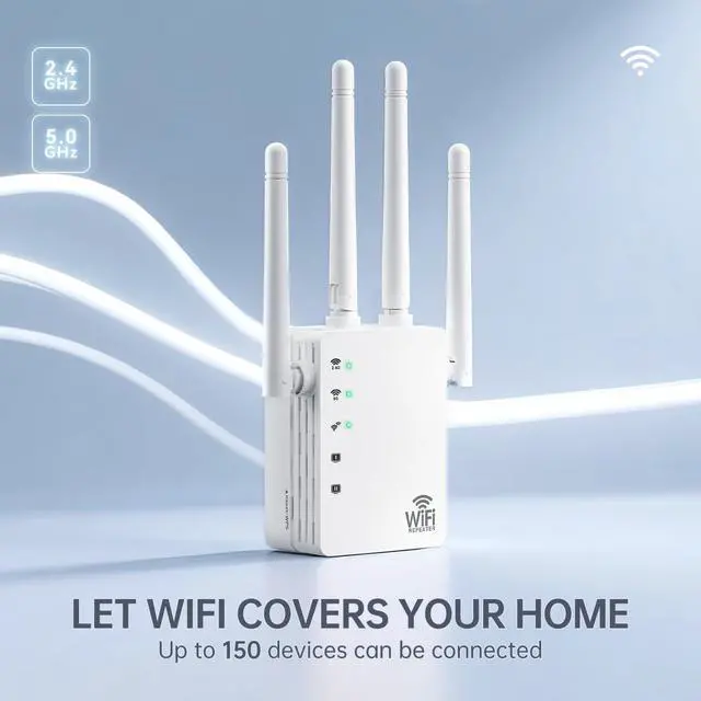 Alt view image 3 of 5 - WiFi ExtenderWiFi Extenders Signal Booster - WiFi Repeater with 12880 Sq.ft Coverage 105 Deviceswith 1200Mbps Dual - Band 2.4G&5G1-Tap SetupSupports Ethernet Port,Faster Speed