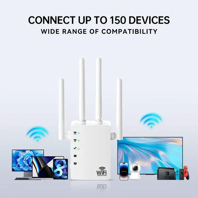 Alt view image 5 of 5 - WiFi ExtenderWiFi Extenders Signal Booster - WiFi Repeater with 12880 Sq.ft Coverage 105 Deviceswith 1200Mbps Dual - Band 2.4G&5G1-Tap SetupSupports Ethernet Port,Faster Speed