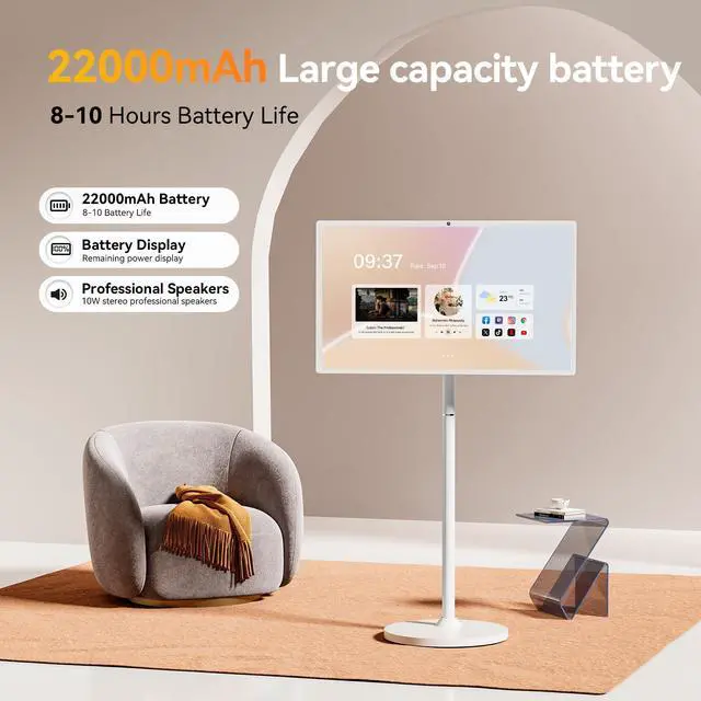 Alt view image 4 of 5 - 27-Inch Portable Smart TV on Wheels with Touch Screen Monitor | 8G RAM +128G Storage | 8-core CPU Qualcomm | Built-in 8-10H Battery | 8MP Webcam | Android 13 OS | Full Swivel Rotation | Remote Control