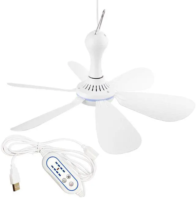 Main image of SCOOYEEES Portable Ceiling Fan USB Powered Canopy Fan with Speed Timer switch, Quiet Small DC USB Ceiling Fan Hanging Fan with 6 Blades for Camping Cruise RV Tent Gazebo Bed Dormitory Home Room